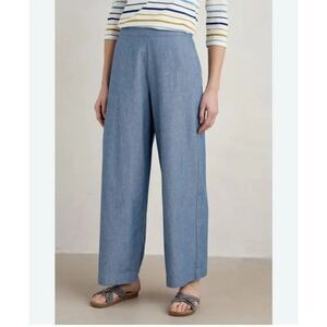 Seasalt Cornwall Calluna Wide Leg Chambray Trousers Organic Cotton size 10